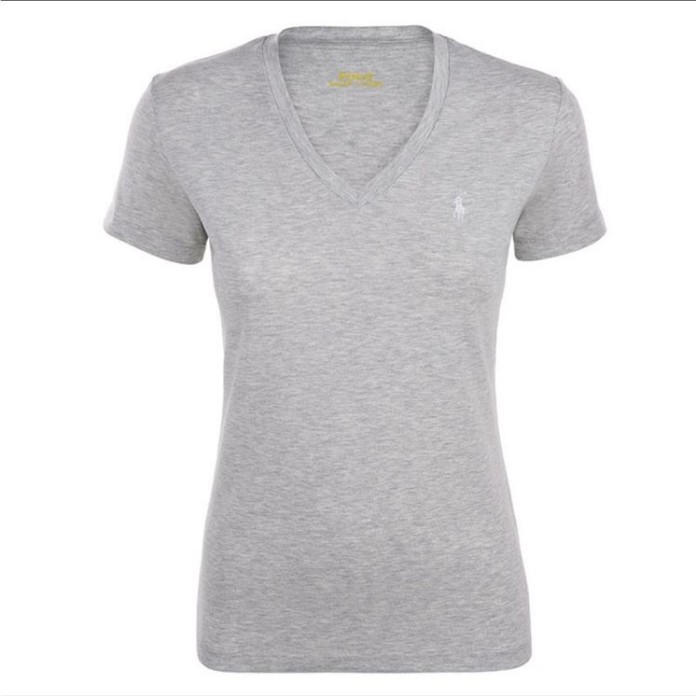 Ralph Lauren Polo Grey Short Sleeve Tshirt Grey Logo V Neck Cotton Shirt Sz XL